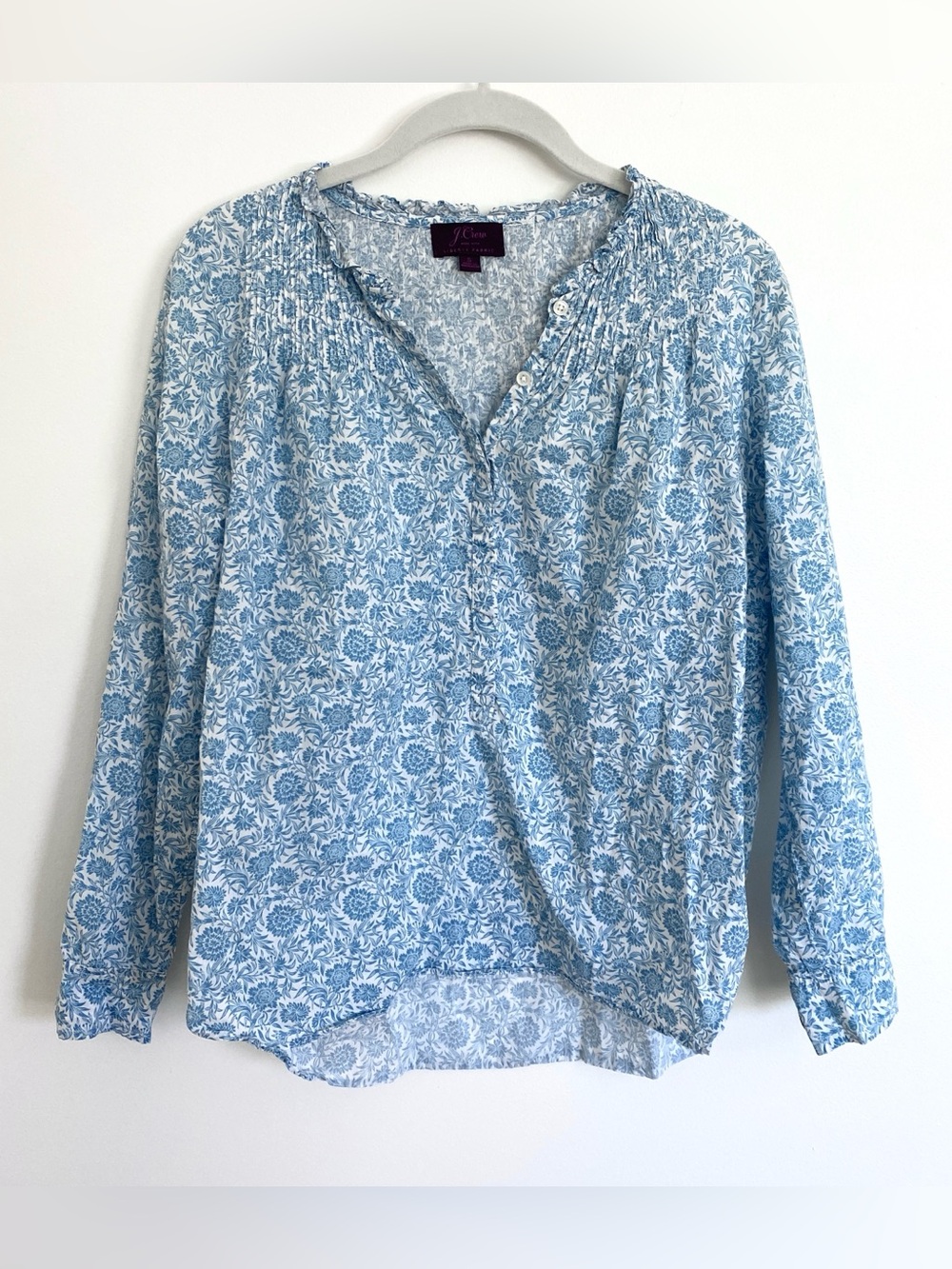 J.Crew Floral Blue and White Peasant Popover Blouse